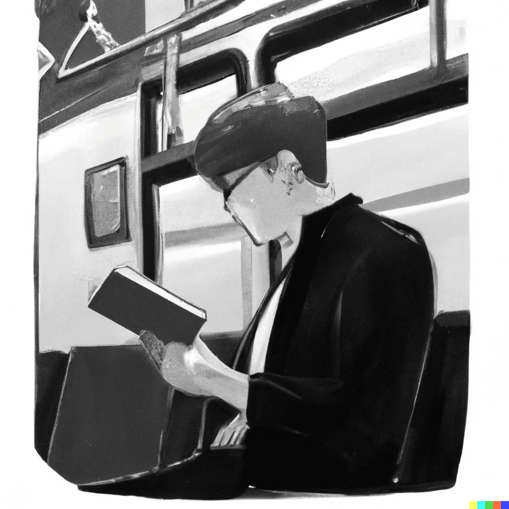 DALL·E 2022-12-30 14.08.31 - A man read a book in subway, digital art color black - 김태완 (와니)